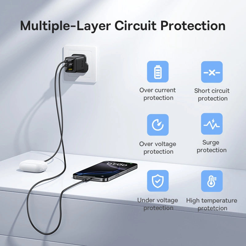 Baseus 30W EnerFill FN11 Gan5 Fast Charger 2xUSB A + 1 xTYPE-C -E0121M03