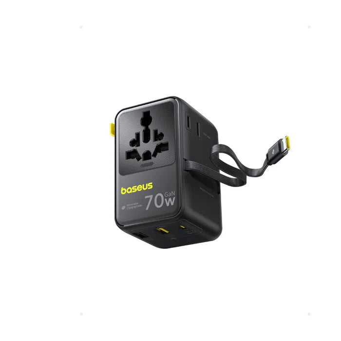 Baseus EnerCore 70W 6-in-1 Universal Travel Adapter – with Retractable Cable – Cosmic Black – CG11 – E0307E00