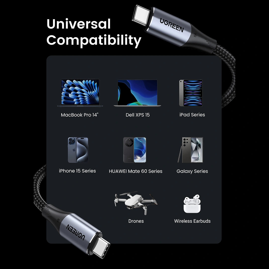 UGREEN 1 Meter 240W 4K@60Hz Type-C to Type-C 3.2 Gen 2 Nylon Braided Cable – US355 – 80150