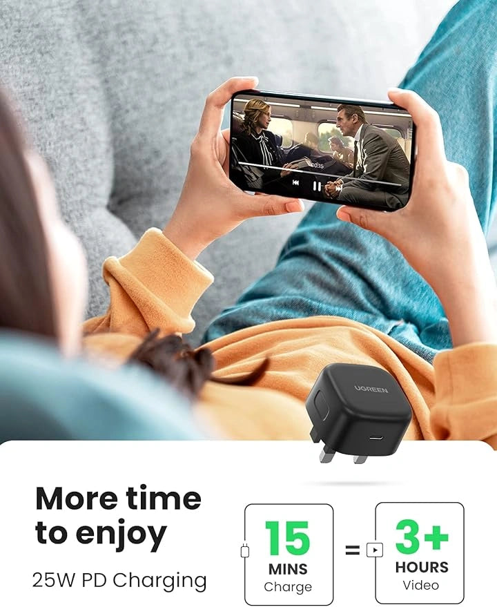 UGREEN 25W Type-C PD UK Pin Fast Charger + Type-C to C 2m cable