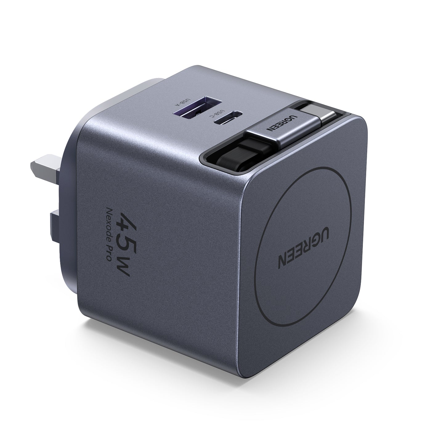 UGREEN 45W Nexode Pro GaN (USB-A*1 + Type-C*1) Fast Charger with Retractable Cable – X614 - 65823