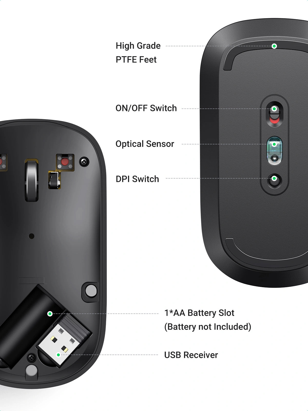 UGREEN Portable Wireless Mouse – Black – MU001 – 90372