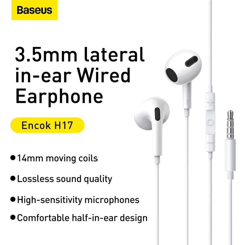 Baseus Encok H17 lateral Wired in-ear 3.5mm Earphone White- NGCR020002
