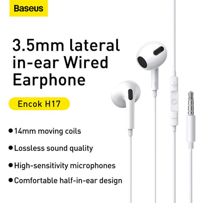 Baseus Encok H17 lateral Wired in-ear 3.5mm Earphone White- NGCR020002