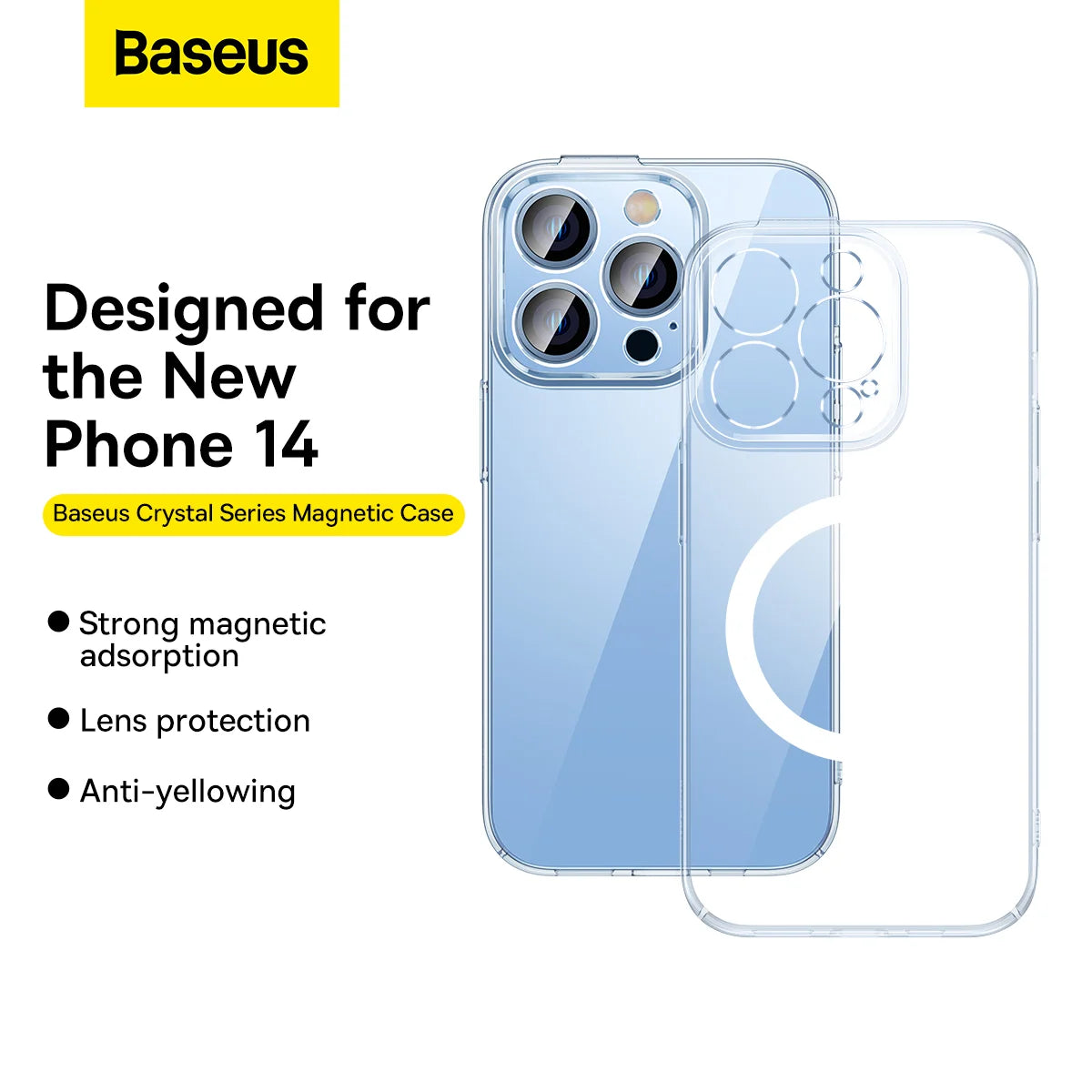Baseus iPhone 14 Pro 6.1inch Crystal Magnetic Phone Case And Temperd Glass For iPhone Transparent