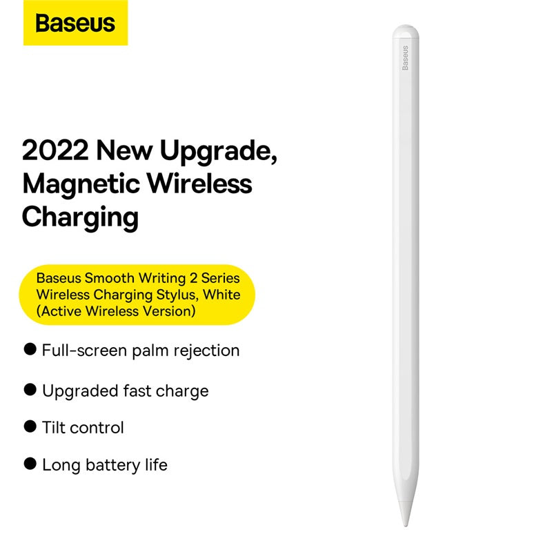 Baseus Smooth Writing 2 Series Wireless Charging Stylus, White (Active Wireless Version with active pen tip)