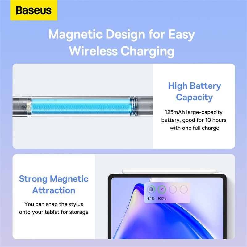 Baseus Smooth Writing 2 Series Wireless Charging Stylus, White (Active Wireless Version with active pen tip)