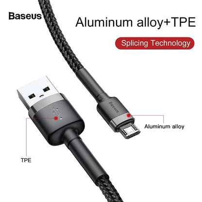 Baseus Cafule 1M Cable USB For Micro 2.4A Gray+Black – CAMKLF-BG1 (0.25m / 1m / 2m / 3m)