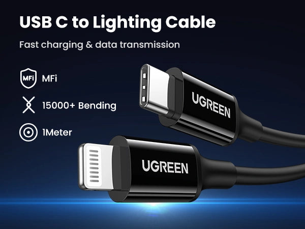 UGREEN 20W Type-C PD Fast Charger With MFI Type-C to Lightning 1 Meter Cable Set – Black – CD137 – 60624