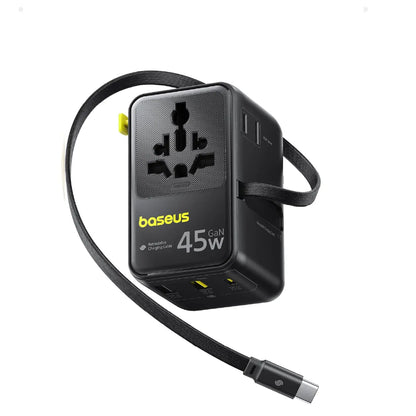 Baseus Picogo 45W 6-in-1 Universal Travel Adapter – with Retractable Cable – Cosmic Black – AG11 – E0307F00