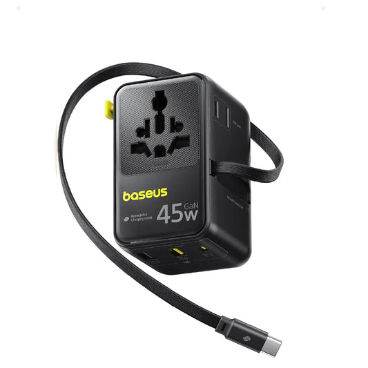 Baseus Picogo 45W 6-in-1 Universal Travel Adapter – with Retractable Cable – Cosmic Black – AG11 – E0307F00