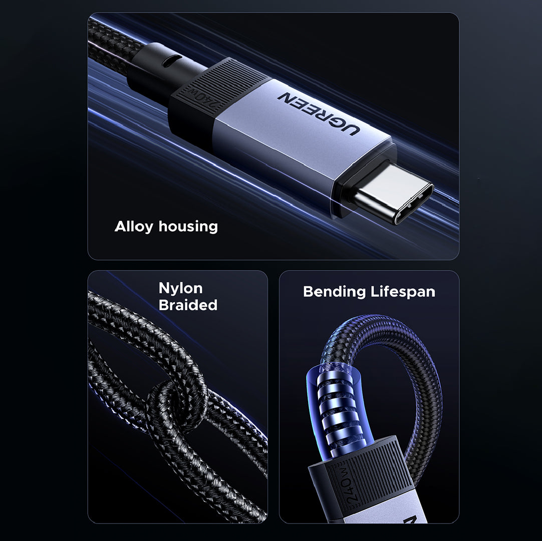 UGREEN 1 Meter 240W 8K@60Hz Type – C to Type -C Gen 3 Nylon Braided Cable (Space Gray) – L705 – 65175