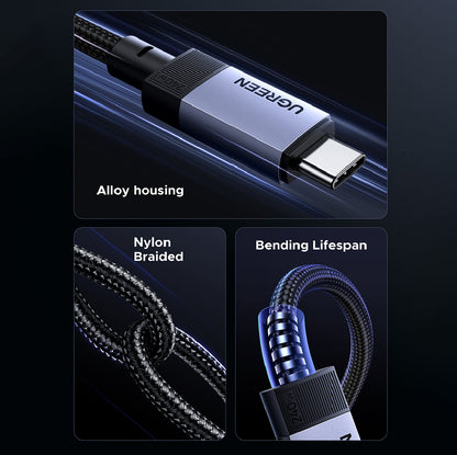UGREEN 1 Meter 240W 8K@60Hz Type – C to Type -C Gen 3 Nylon Braided Cable (Space Gray) – L705 – 65175