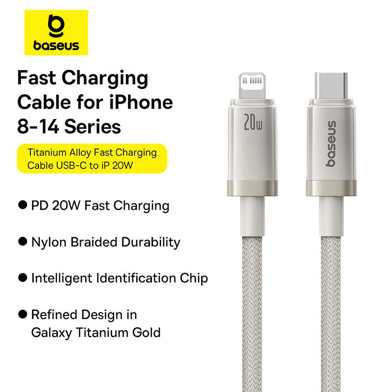 Baseus 1 Meter 20W Titanium Alloy PD Type-C to Lightning Fast Charging Cable – (Galaxy Titanium Gold) Model: P10378101G21-00
