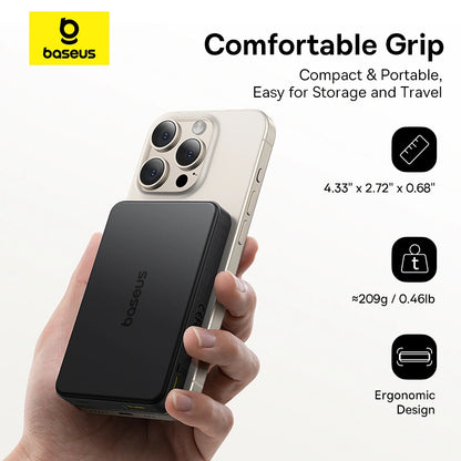 Baseus 10000mAh 22.5W EnerFill FM12 Qi2 Magnetic Power Bank – (Cosmic Black)