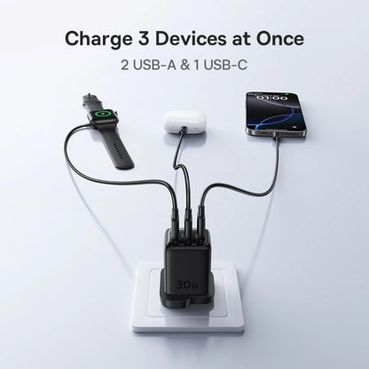 Baseus 30W EnerFill FN11 Gan5 Fast Charger 2xUSB A + 1 xTYPE-C -E0121M03