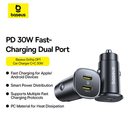 Baseus 30W GoTrip Car Charger – Type-C + Type-C, Cosmic Black C00072300123-01