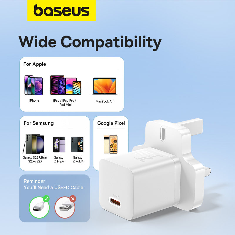 Baseus 30W USB-C GaN5 Mini Fast Charger Moon White