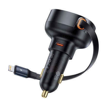 Baseus 55W Enjoyment Pro Car Charger C+Retractable iP Cable Cluster Black