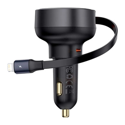 Baseus 55W Enjoyment Pro Car Charger C+Retractable iP Cable Cluster Black