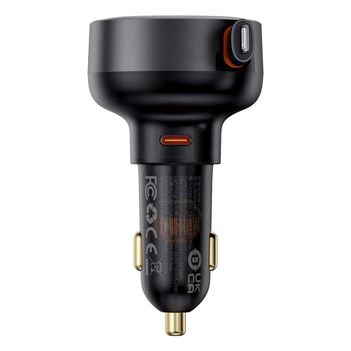 Baseus 55W Enjoyment Pro Car Charger C+Retractable iP Cable Cluster Black