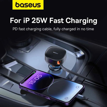 Baseus 55W Enjoyment Pro Car Charger C+Retractable iP Cable Cluster Black