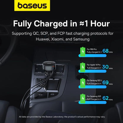 Baseus 55W Enjoyment Pro Car Charger C+Retractable iP Cable Cluster Black