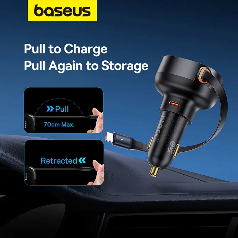 Baseus 60W Enjoyment Pro Car Charger C+Retractable Type-C Cable
