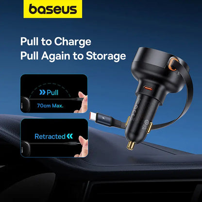 Baseus 60W Enjoyment Pro Car Charger C+Retractable Type-C Cable