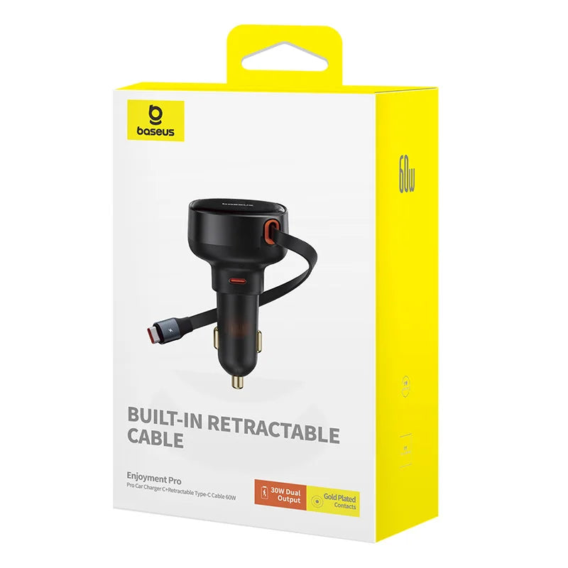 Baseus 60W Enjoyment Pro Car Charger C+Retractable Type-C Cable