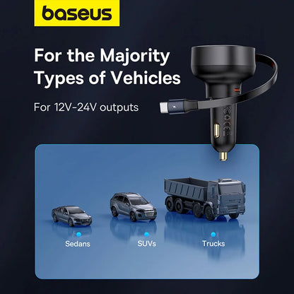 Baseus 60W Enjoyment Pro Car Charger C+Retractable Type-C Cable