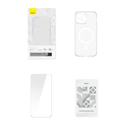 Baseus iP 13 Pro Max 6.7 inch Crystal Magnetic Phone Case with Full Coverage Tempered Glass