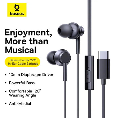 Baseus Encok CZ11 Type-c Wired Earphones (Black / White)