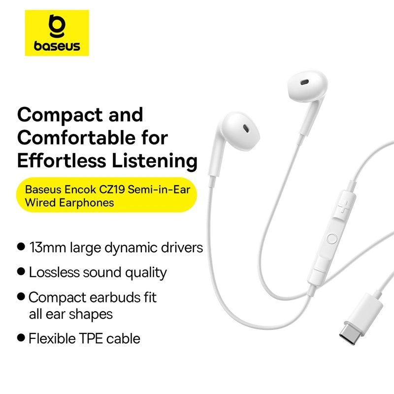 Baseus Encok CZ19 Wired Earphones – Moon White