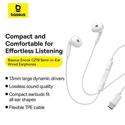 Baseus Encok CZ19 Wired Earphones – Moon White