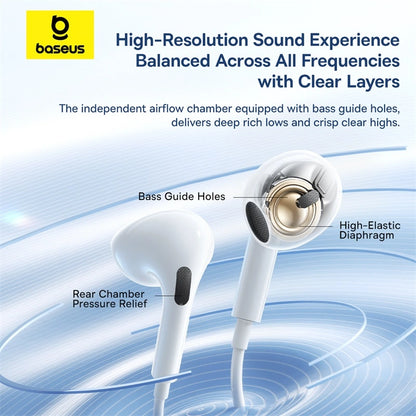 Baseus Encok CZ19 Wired Earphones – Moon White