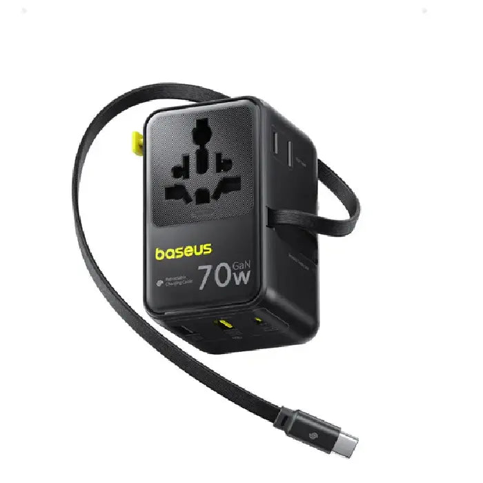 Baseus EnerCore 70W 6-in-1 Universal Travel Adapter – with Retractable Cable – Cosmic Black – CG11 – E0307E00