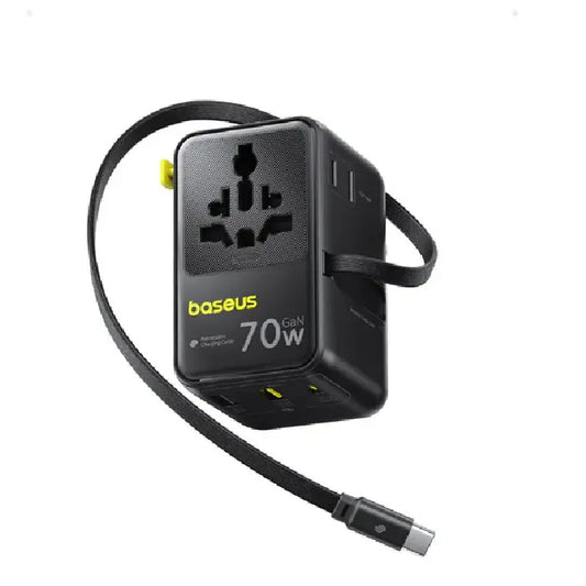 Baseus EnerCore 70W 6-in-1 Universal Travel Adapter – with Retractable Cable – Cosmic Black – CG11 – E0307E00