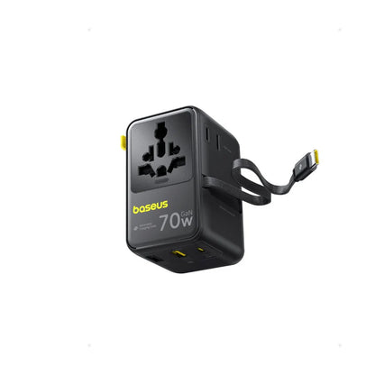 Baseus EnerCore 70W 6-in-1 Universal Travel Adapter – with Retractable Cable – Cosmic Black – CG11 – E0307E00