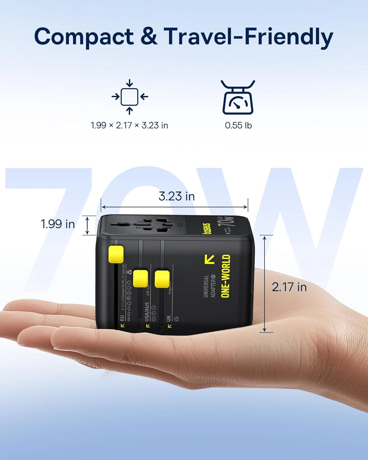 Baseus EnerCore 70W 6-in-1 Universal Travel Adapter – with Retractable Cable – Cosmic Black – CG11 – E0307E00
