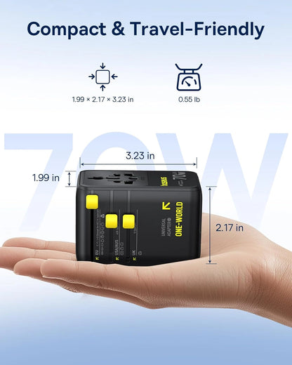 Baseus EnerCore 70W 6-in-1 Universal Travel Adapter – with Retractable Cable – Cosmic Black – CG11 – E0307E00