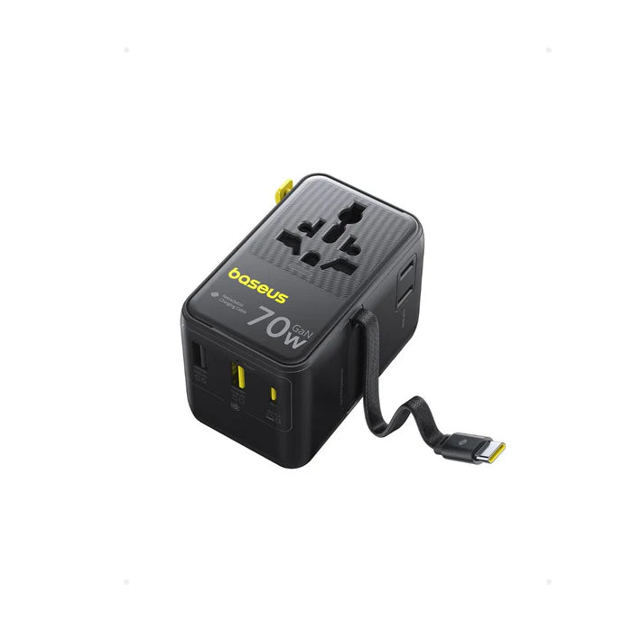 Baseus EnerCore 70W 6-in-1 Universal Travel Adapter – with Retractable Cable – Cosmic Black – CG11 – E0307E00