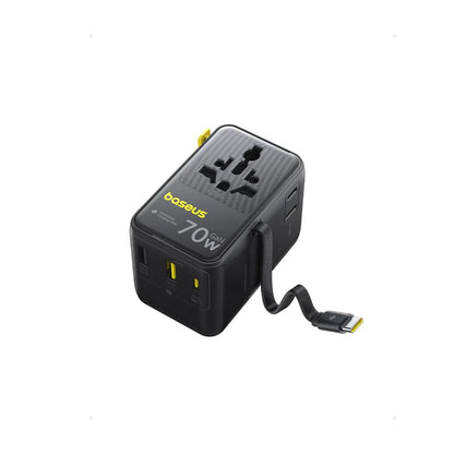 Baseus EnerCore 70W 6-in-1 Universal Travel Adapter – with Retractable Cable – Cosmic Black – CG11 – E0307E00