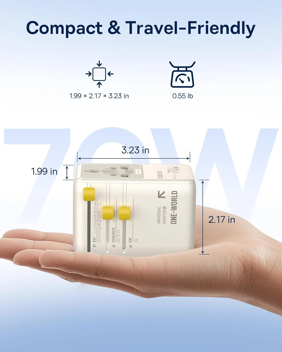 Baseus EnerCore 70W 6-in-1 Universal Travel Adapter with Retractable Cable – Off-White – CG11 – E0307E01