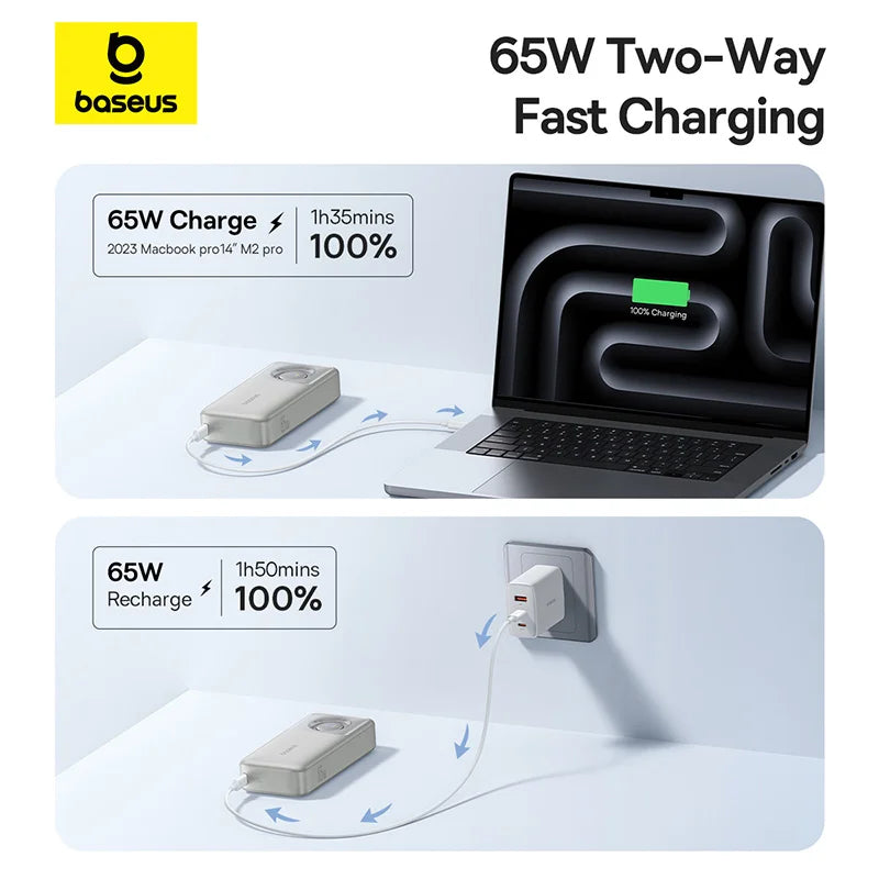 Baseus Free2Pull 20000mAh 65W Power Bank with Retractable Cable