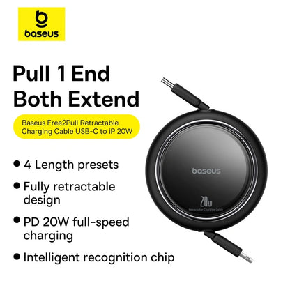 Baseus Free2Pull Retractable 1 Meter 20W Type-C to Lightning Charging Cable
