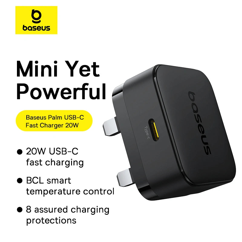 Baseus 20W Palm Fast Charger Type C UK Pin (Black / White)