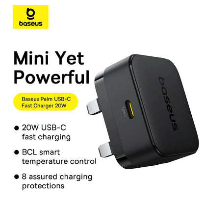 Baseus 20W Palm Fast Charger Type C UK Pin (Black / White)