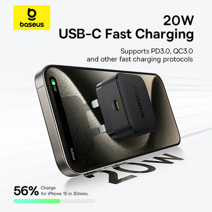 Baseus 20W Palm Fast Charger Type C UK Pin (Black / White)