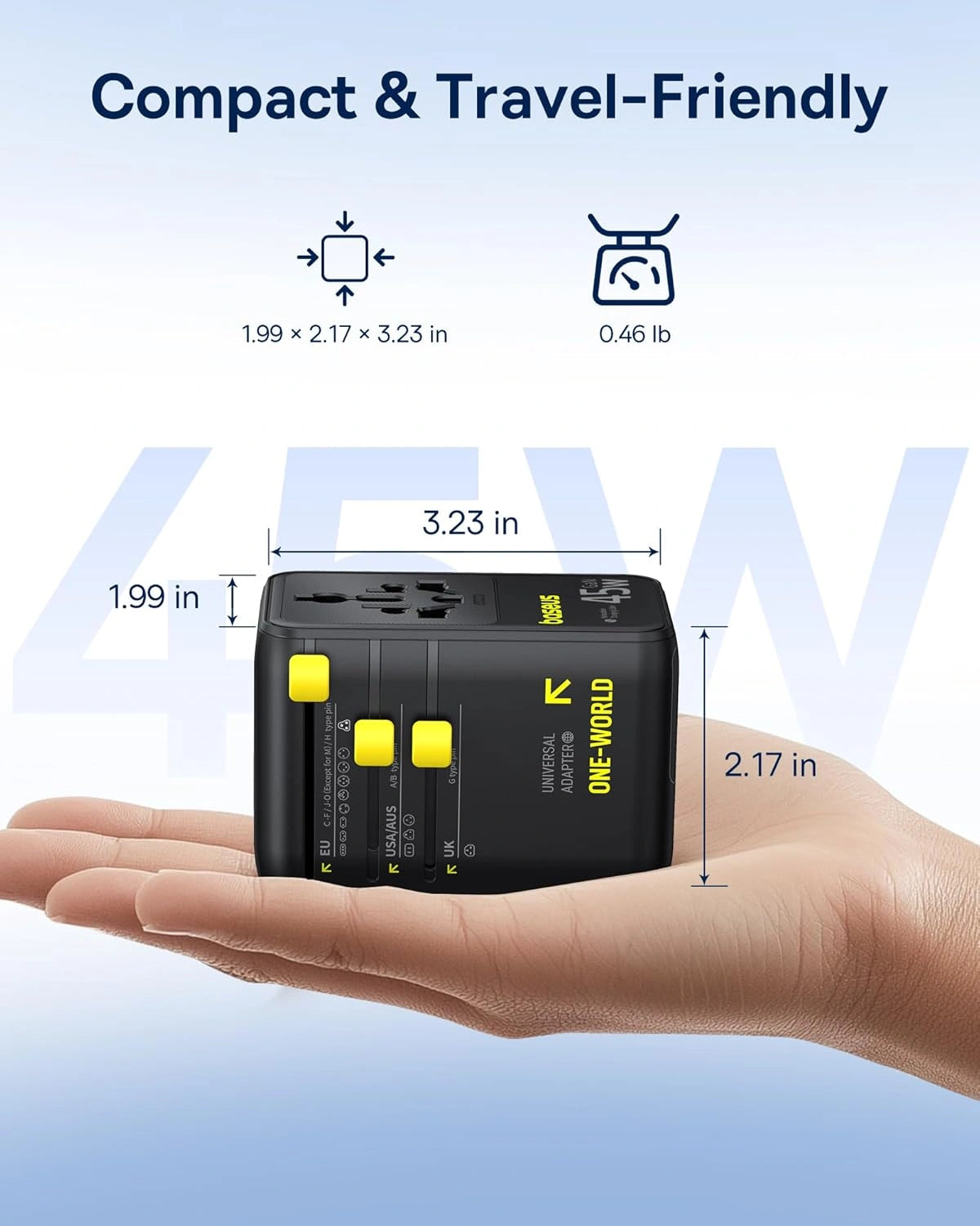 Baseus Picogo 45W 6-in-1 Universal Travel Adapter – with Retractable Cable – Cosmic Black – AG11 – E0307F00